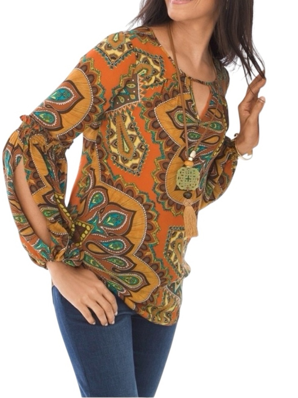 Chico's Bohemian Paisley Print Multicolor Popover Blouse Top 2